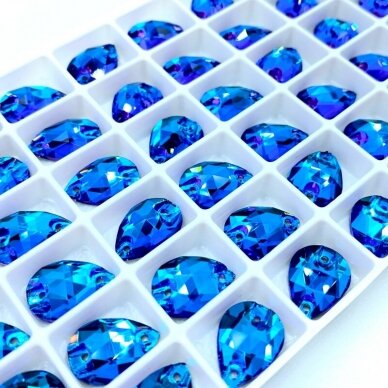 10x14mm mėlynos ir electric sp. lašo formos prisiuvami kristalai, 2vnt.