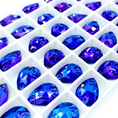 10x14mm mėlynos ir violetinės sp. lašo formos prisiuvami kristalai, 2vnt.