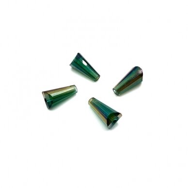 12x6mm žalios sp. lašo formos karoliukai, 4vnt.