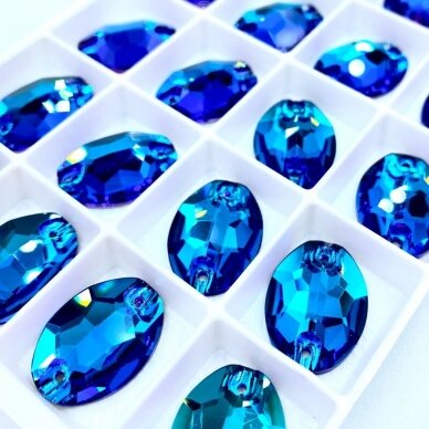 13x18mm electric ir mėlynos sp. ovalo formos prisiuvami kristalai, 2vnt.