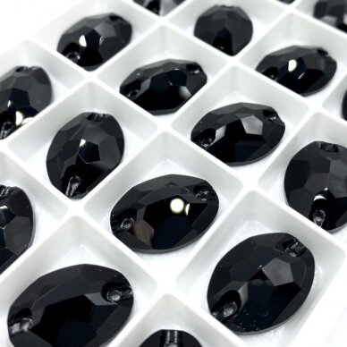 13x18mm juodos sp. ovalo formos prisiuvami kristalai, 2vnt.