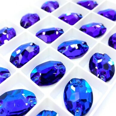 13x18mm mėlynos ir violetinės sp. ovalo formos prisiuvami kristalai, 2vnt.