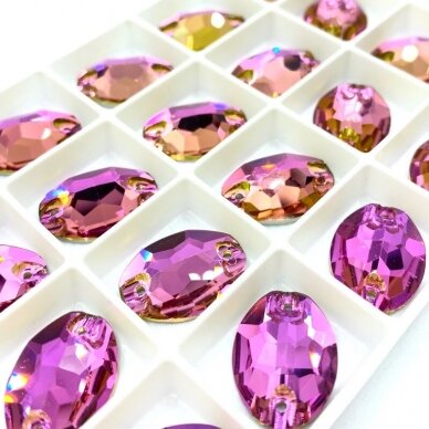 13x18mm rožinės ir gelsvos sp. ovalo formos prisiuvami kristalai, 2vnt.