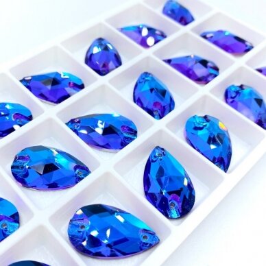 13x22mm mėlynos ir violetinės sp. lašo formos prisiuvami kristalai, 1vnt.
