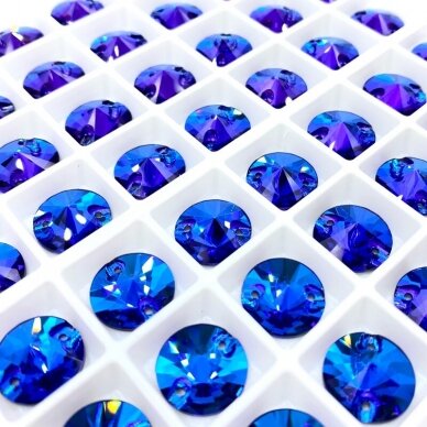 14mm mėlynos ir violetinės sp. apvalios formos prisiuvami kristalai, 2vnt.