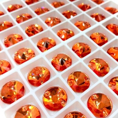 14mm oranžinės sp. apvalios formos prisiuvami kristalai, 2vnt.