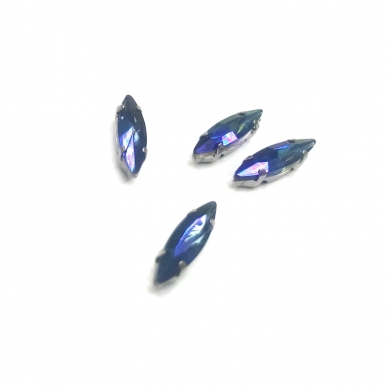 15x4mm mėlynos AB sp. kristalai sidabro sp. rėmeliuose, 4vnt