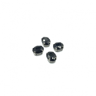 10x8mm juodos sp. kristalai sidabro sp. rėmeliuose, 6vnt.