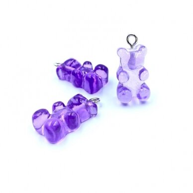 20x11mm violetinės sp. plastiko pakabukas meškiukas, 2vnt.