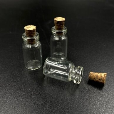 24x13mm stikliniai buteliukai su kamščiu, 12vnt.