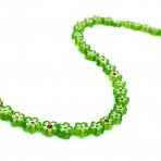 6-7mm žalios sp. murano stiklo karoliukai gėlytės, 40cm juosta
