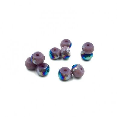 6x8mm violetinės ir žalios sp. rondelle formos karoliukai, 10vnt.