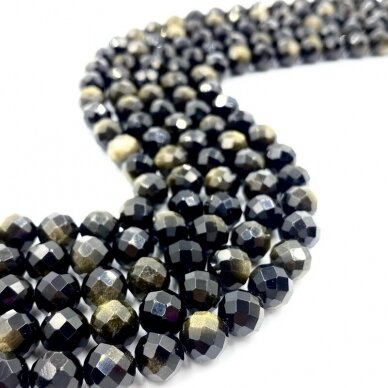 8mm facetuotas auksinis obsidianas, 40cm juosta